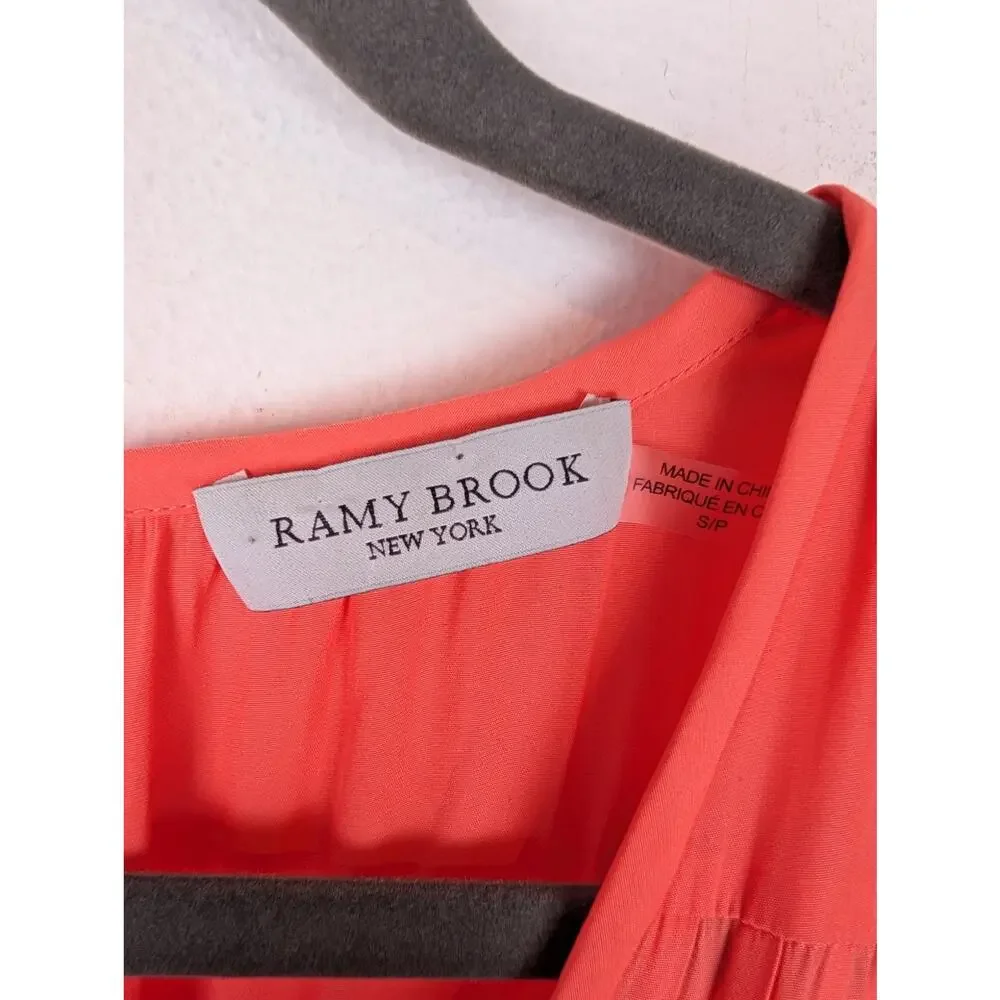 Ramy Brook Edenn Midi Dress Tiered Smocked Boho Keyhole Coral Pink Orange Size S